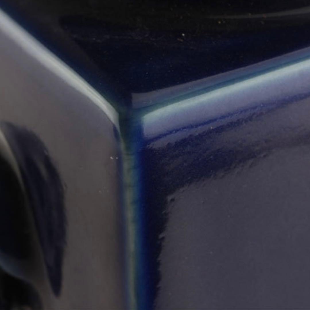 中国 清時代 骨董品 大清康煕年製 齊藍釉 象耳琮式瓶 古玩古美術