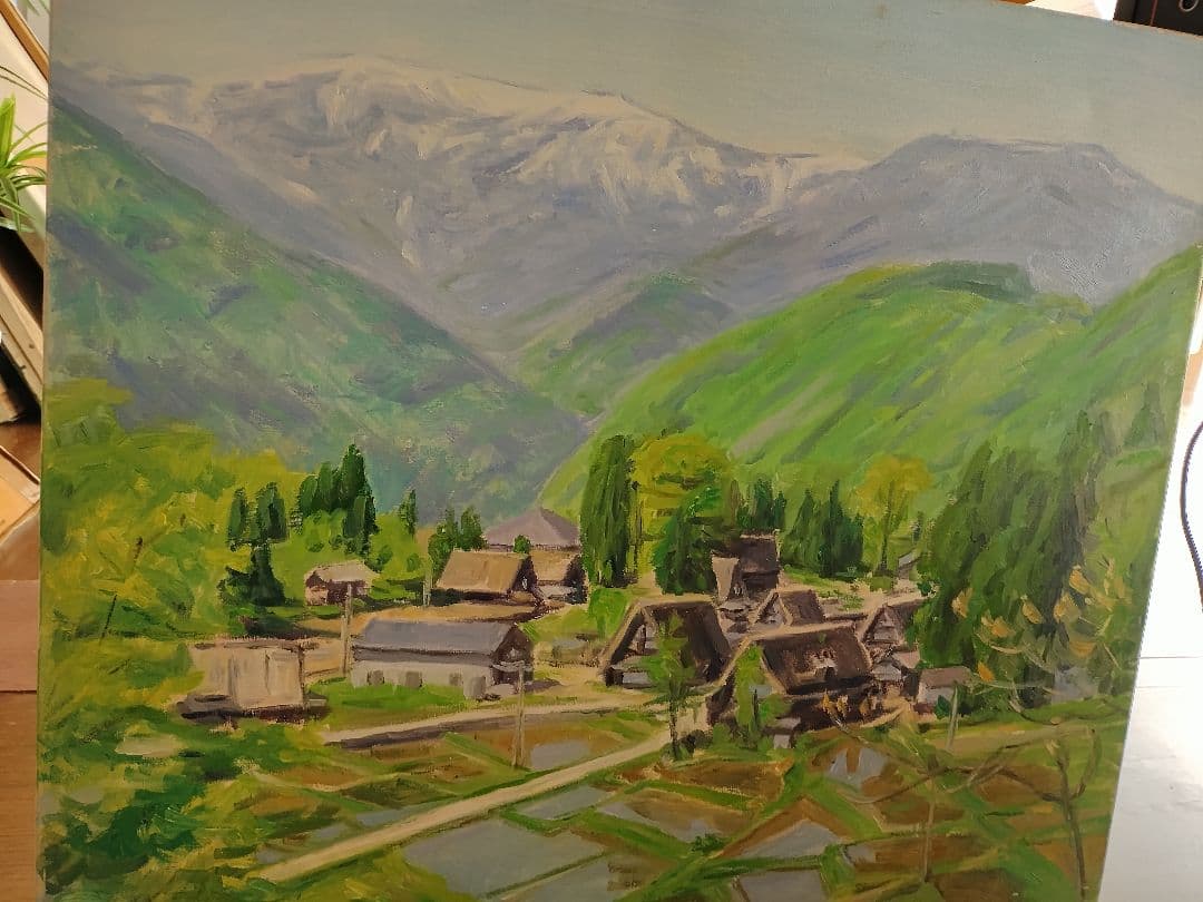 油彩画 ✨合掌作り✨山村風景 F10サイズ