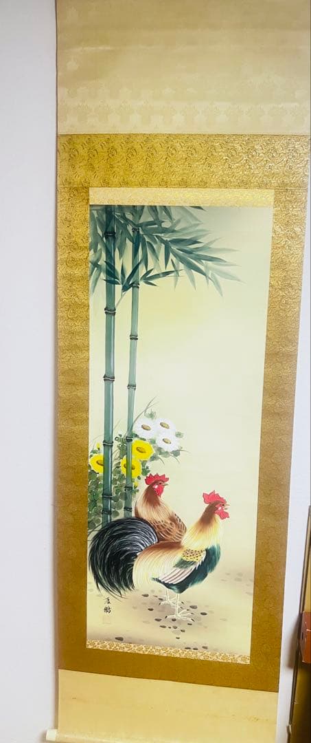 夏鵬筆　鶏之図　掛軸