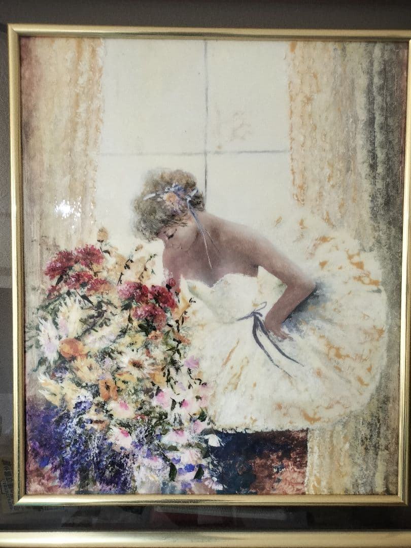 バレエ少女 額装 陶板画 大型　飾り物　陶磁