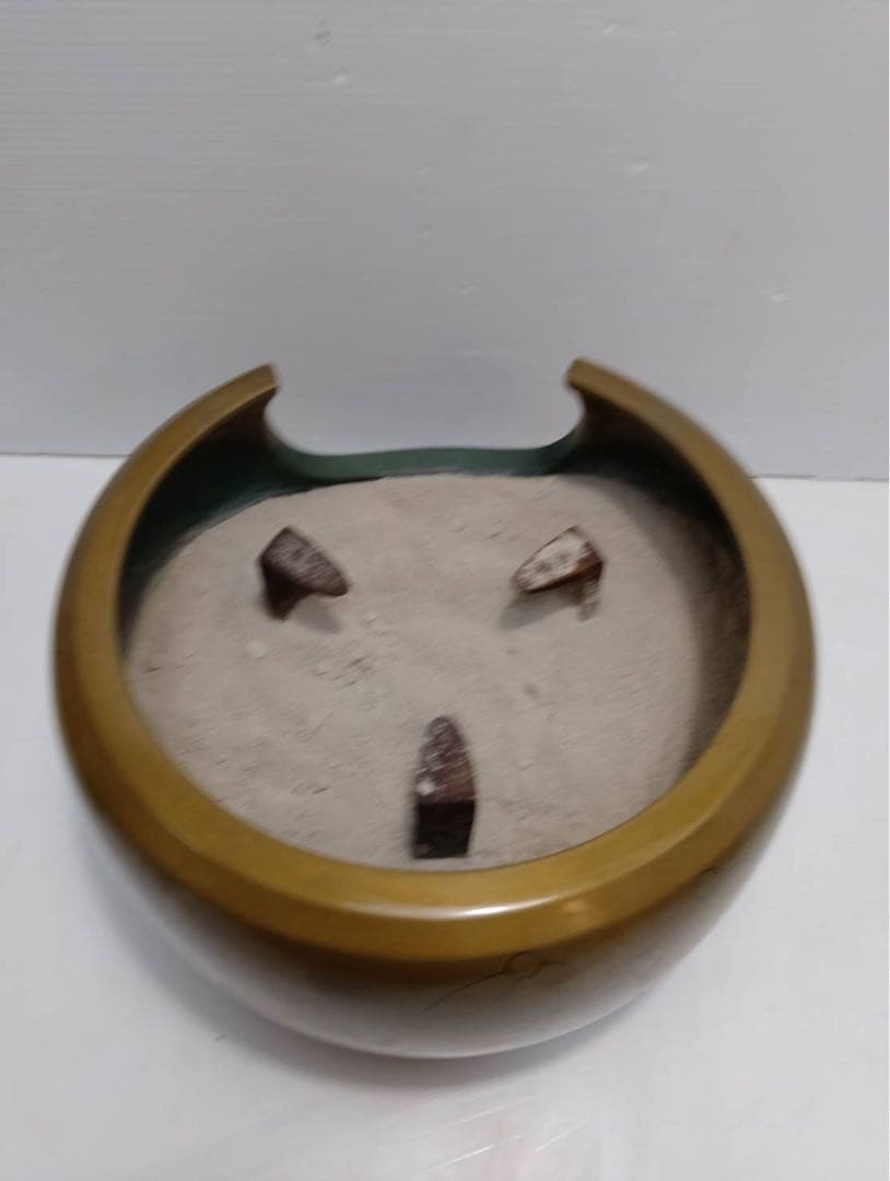 G2306​【極美品】茶道具 唐銅風炉 七宝地紋 釜師 大西宗扇　共箱 炭付