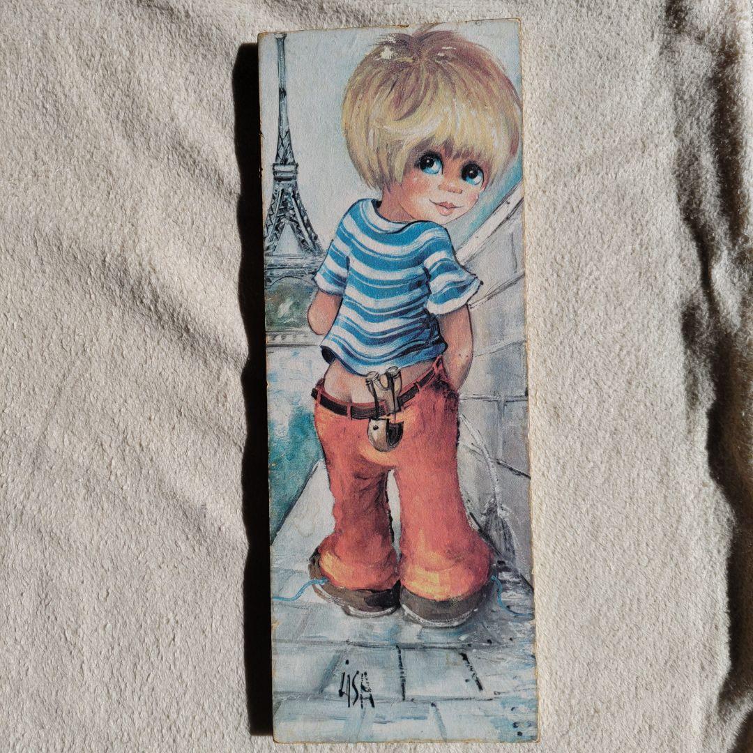 ミシェルトーマス（Lisa ）合板プリント 壁掛け　 童子 エッフェル塔