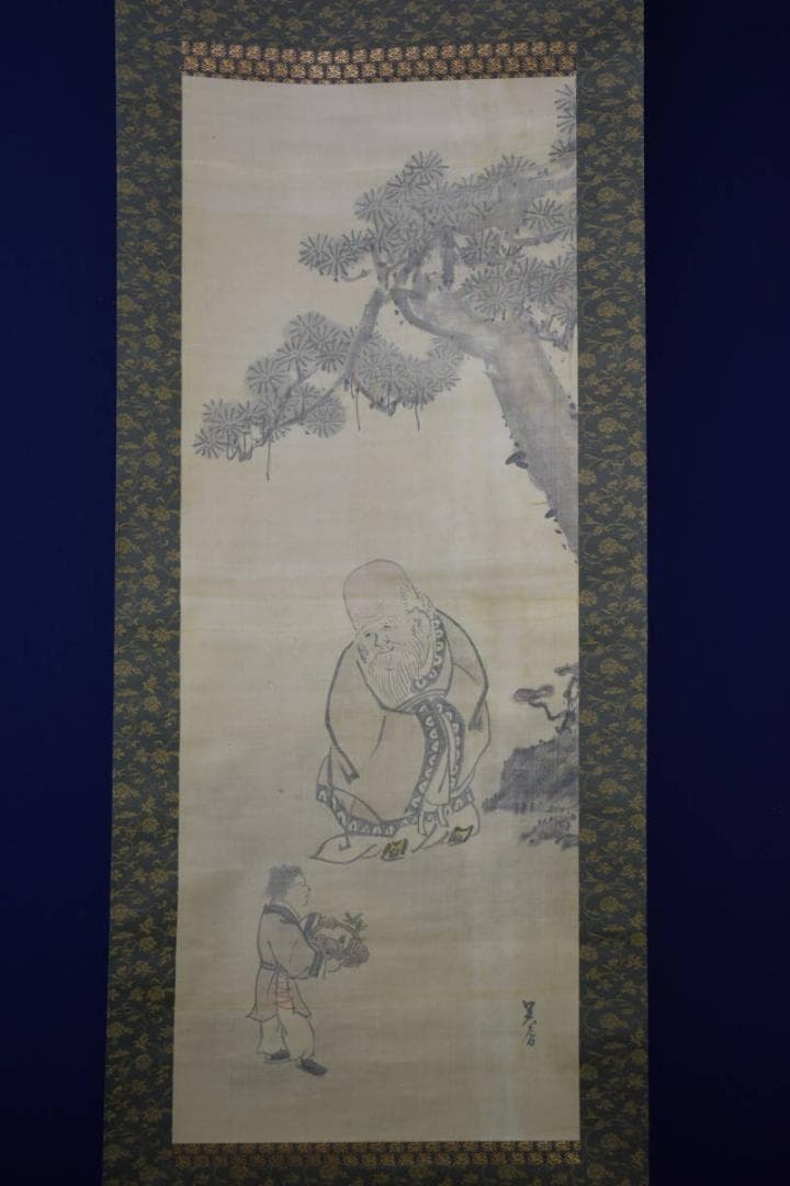 模写/松村呉春/寿老人図/布袋屋掛軸HF-485