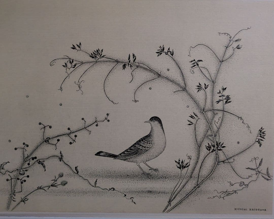 j長谷川潔の500部限定作品 「野辺小禽」真作保証