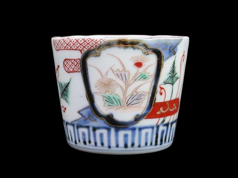 古伊万里　色絵　窓絵　薊に羊歯の図　蕎麦猪口　C221A-CZw
