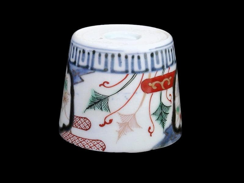 古伊万里　色絵　窓絵　薊に羊歯の図　蕎麦猪口　C221A-CZw