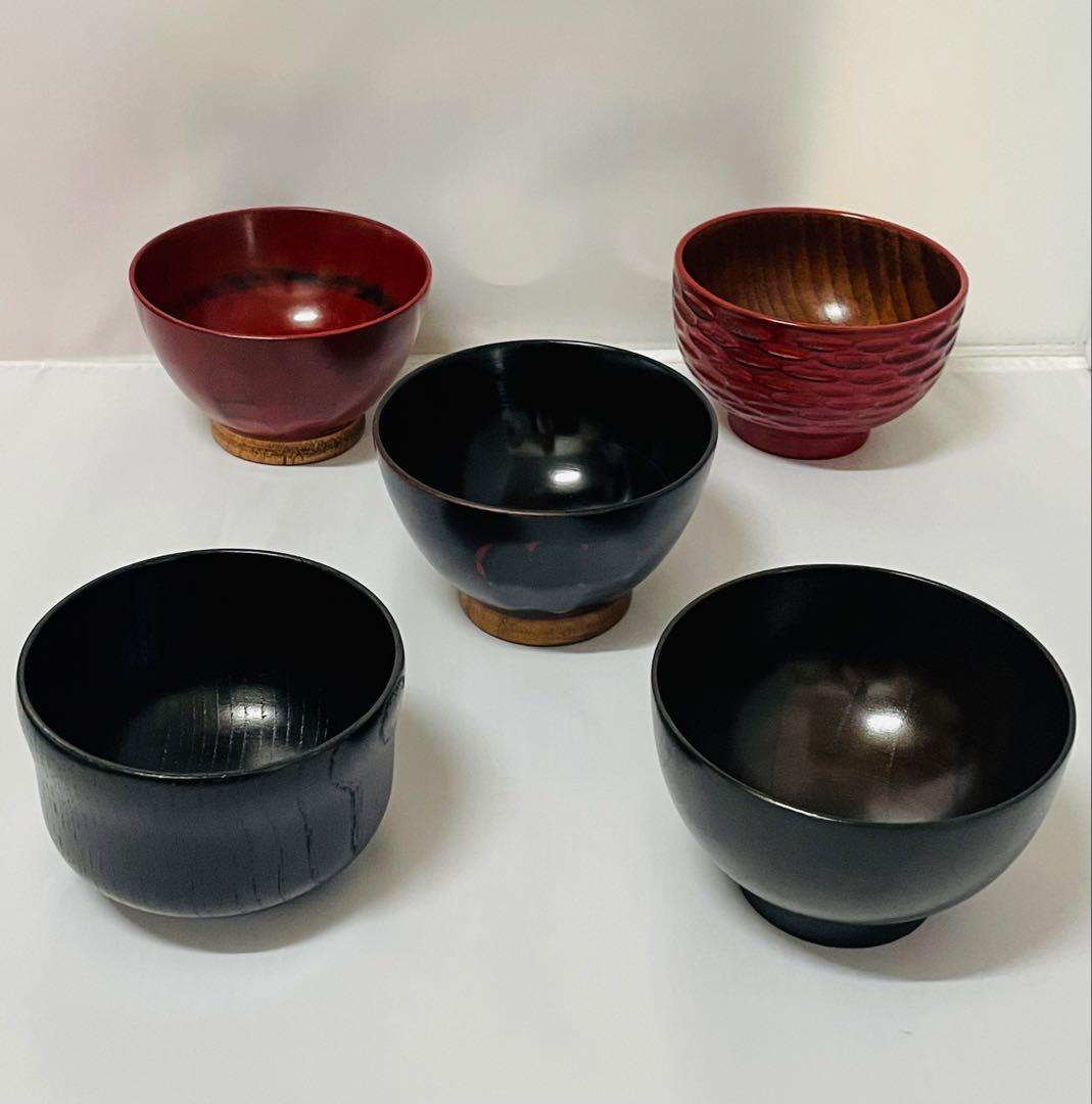 未使用品銘々木製漆器椀 5個セット