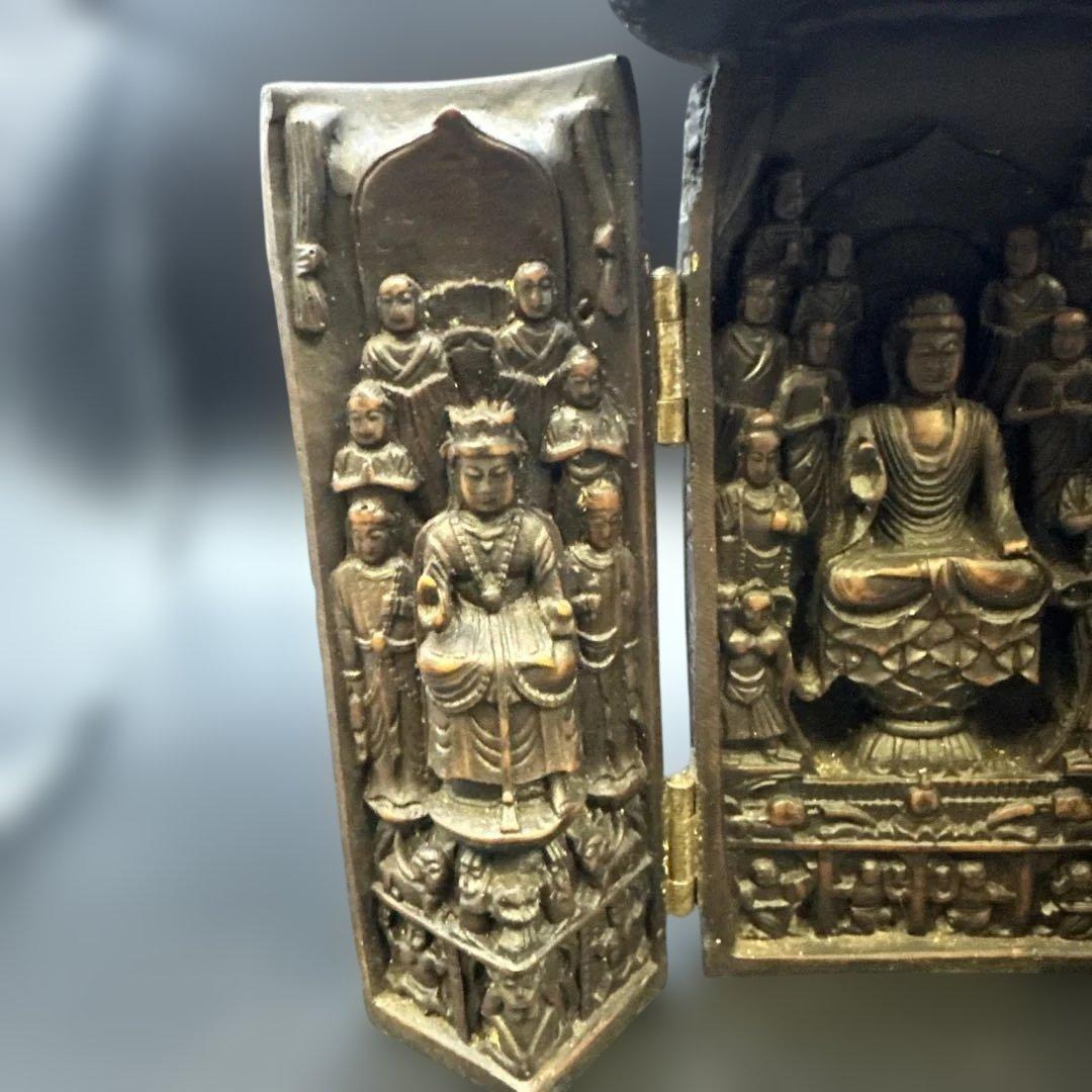 古董 置物 中国 仏像 三面仏像 彫刻