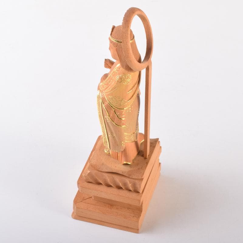 仏教美術　金彩柘植彫刻　慈母観音立像　仏像　置物　M　7076