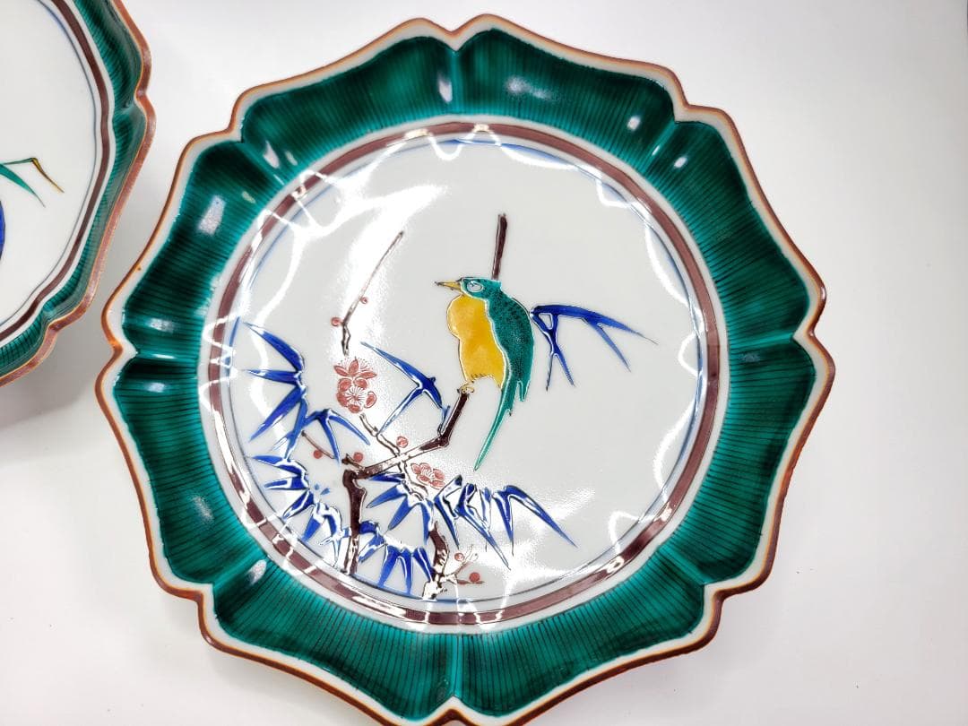 九谷焼名人 米田寿光作 花鳥文絵変り 銘々皿　４枚セット 桐箱付