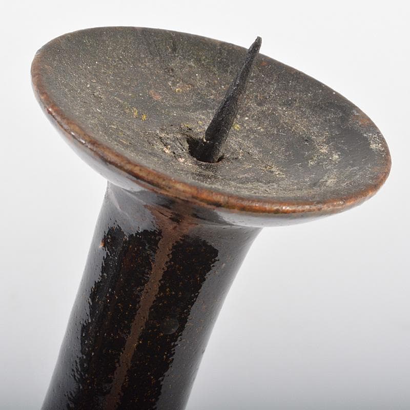 瀬戸焼　瀬戸黒　祖母懐　火灯　燭台　時代箱　C　R7015