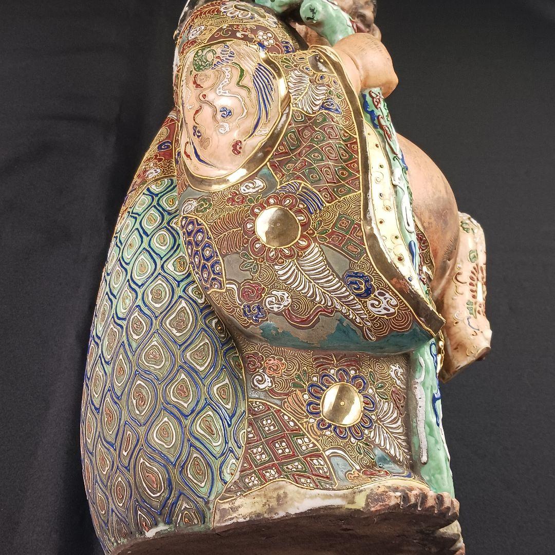 Y3122-9 九谷焼 色絵金襴手鳳凰布袋像 置物 高さ42㎝