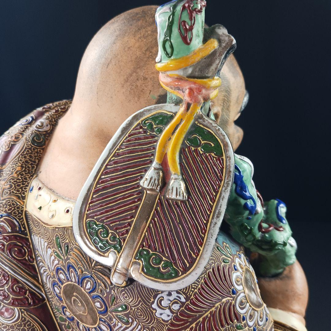 Y3122-9 九谷焼 色絵金襴手鳳凰布袋像 置物 高さ42㎝