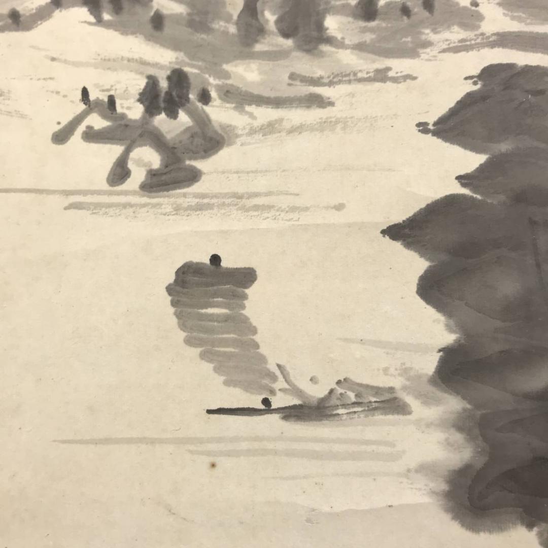 作者不詳/晴雲帰帆画賛/山水図/人物図/掛軸/名家伝来/AC-503