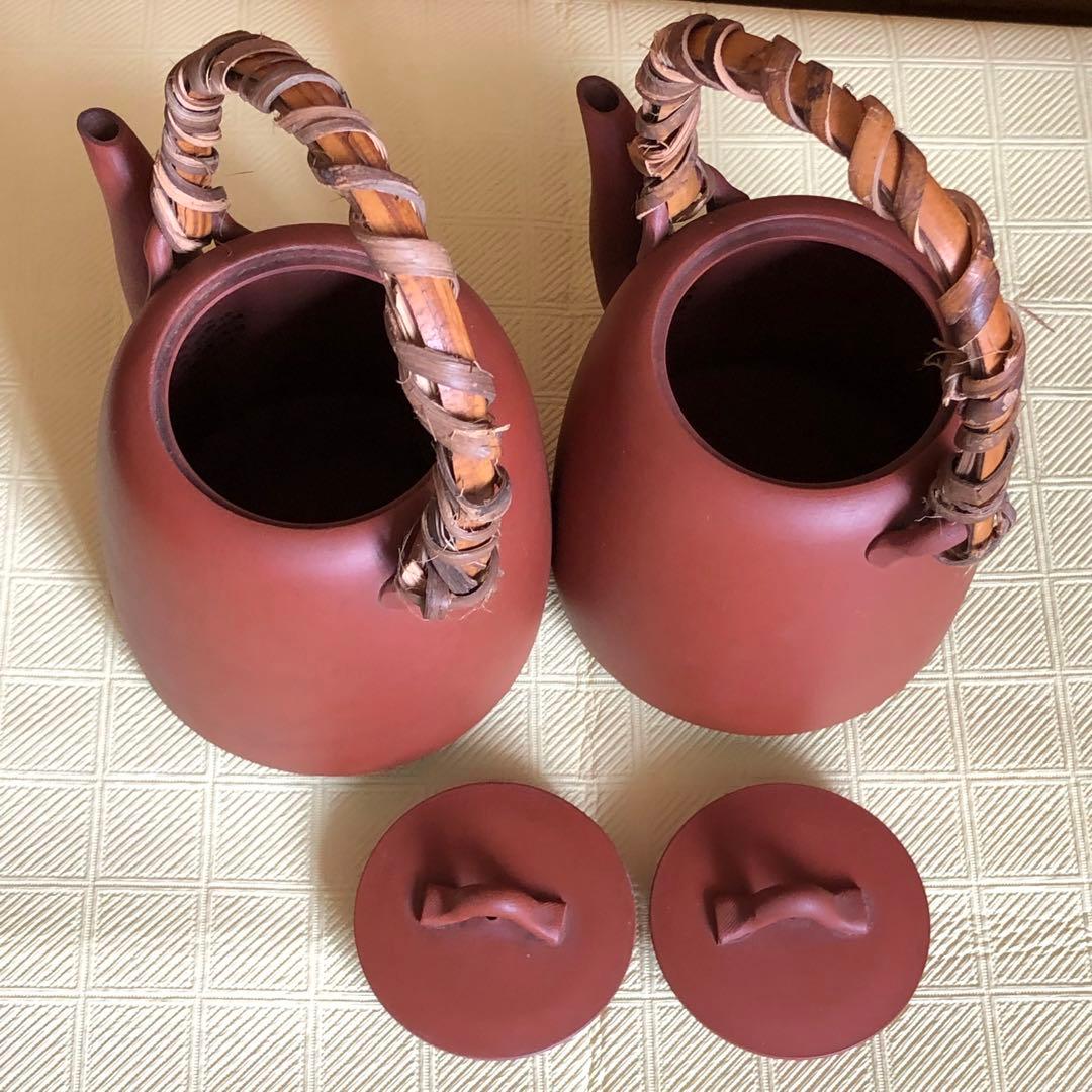 初代常山作　常滑焼土瓶壱対　朱泥　瓶　骨董品　年代物　古物　名工　在名印有