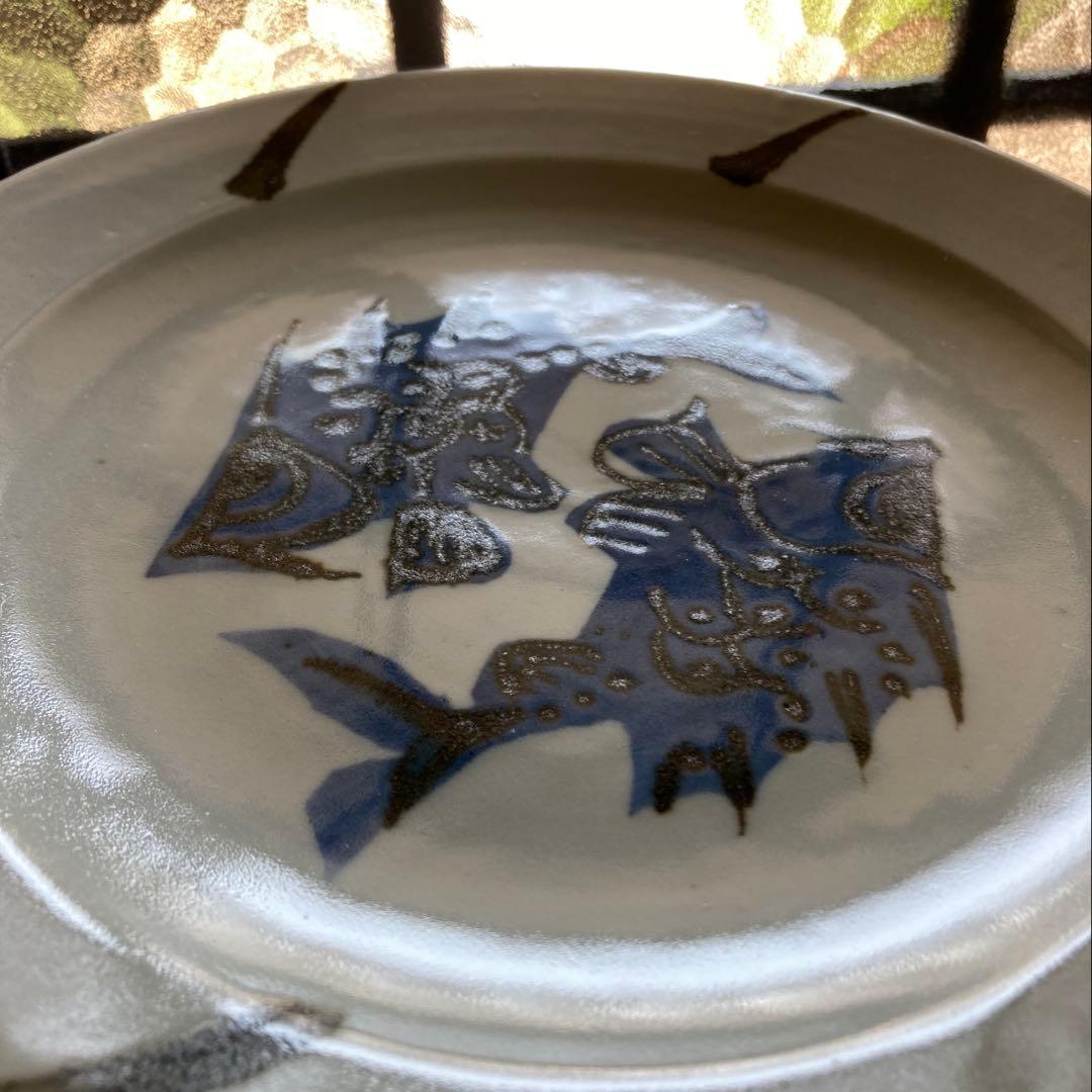 民藝 益子焼 瀧田項一 染付 双魚文皿 飾り皿 元箱 栞付き 1枚