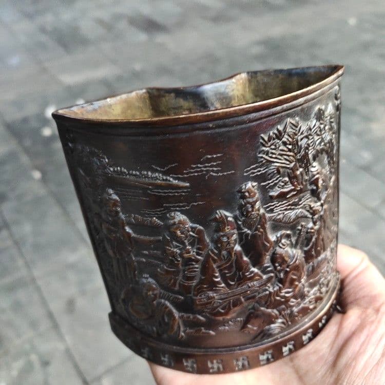 銅器 筆箱 弧形筆箱 文房置物·案頭 書道具 文房具 工芸品 美術品