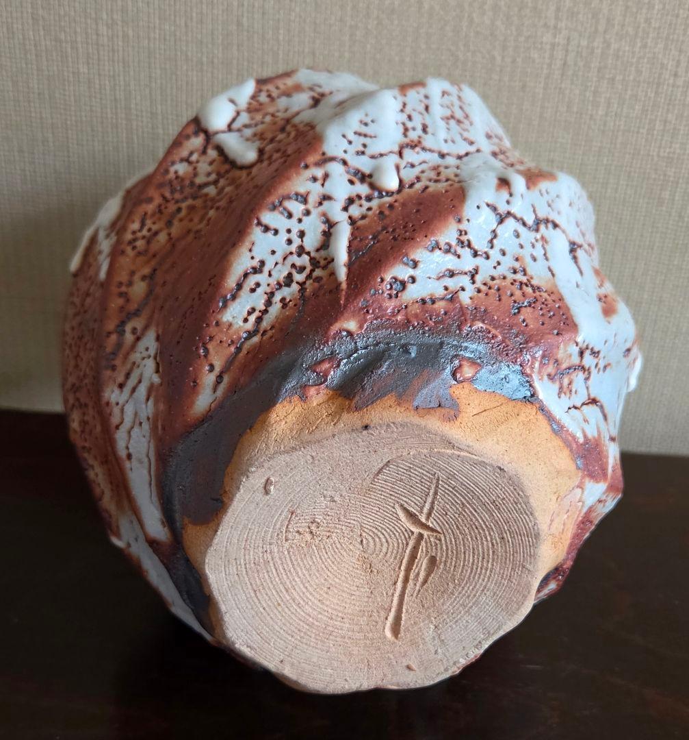 竹林窯 小林武春 志野焼 花入 赤志野 共箱 栞 花瓶