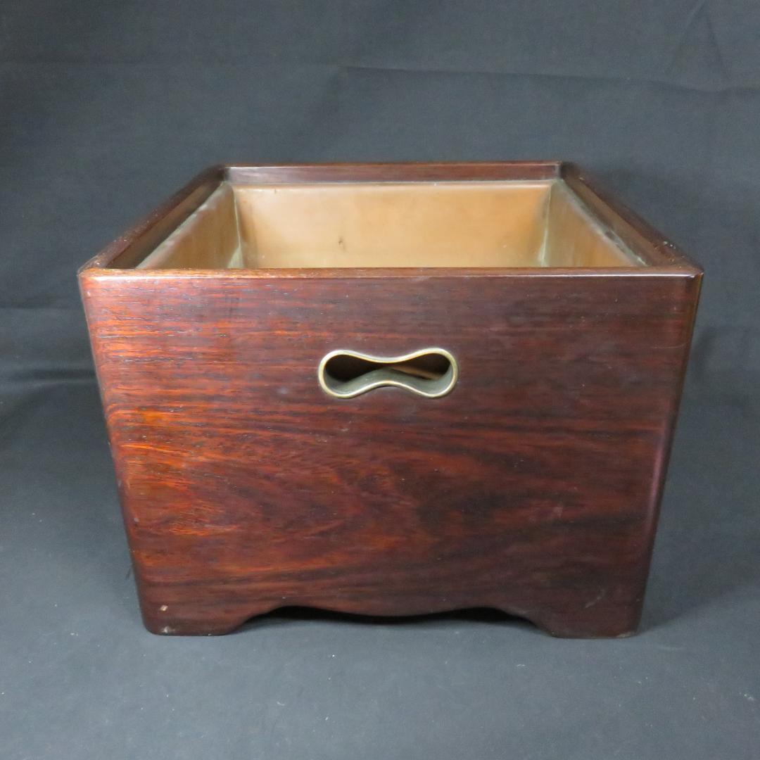 角火鉢 紫檀製 木製 瓢箪取っ手 内銅 囲炉裏 手あぶり A