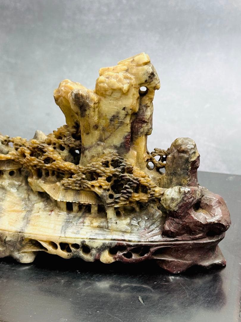 【⭐️稀少❣️美品⭐️】中国美術　寿山石　山水透かし掘り　細密彫刻