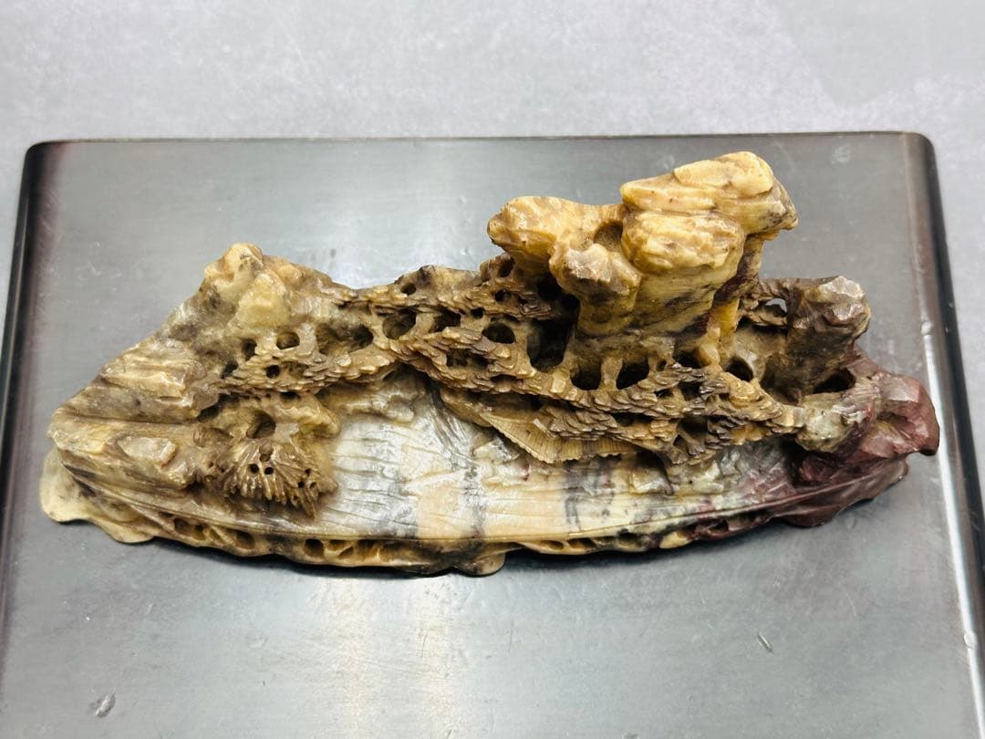 【⭐️稀少❣️美品⭐️】中国美術　寿山石　山水透かし掘り　細密彫刻