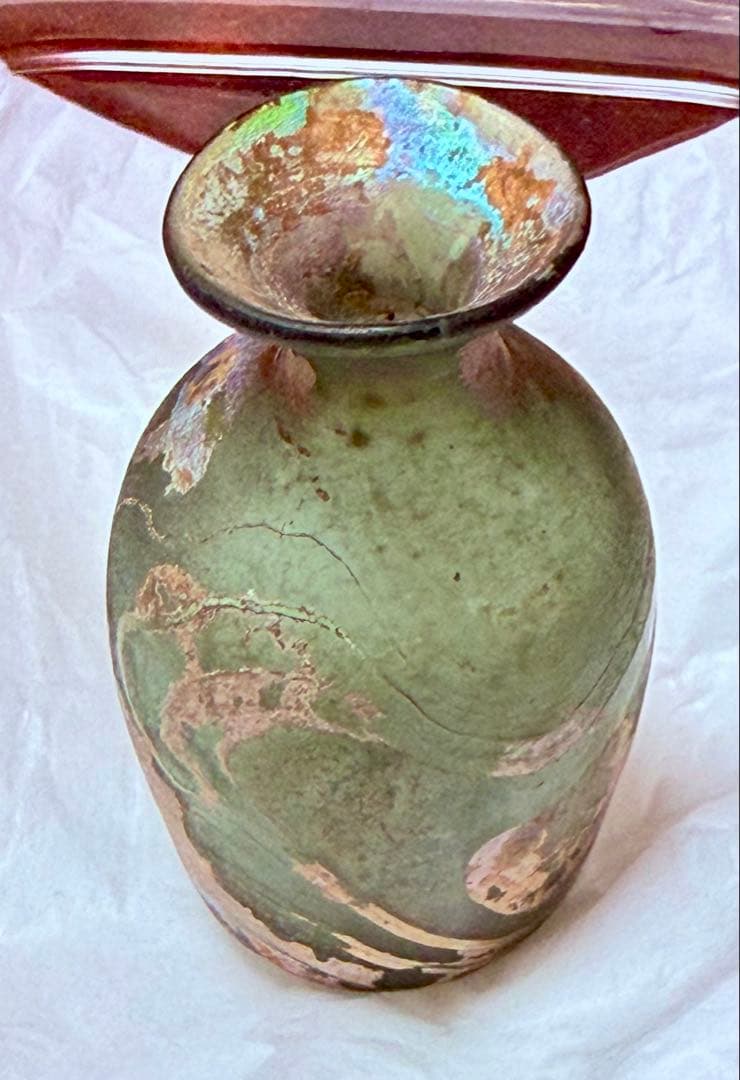 古代ローマングラス 虹色銀化 紀元前 香油瓶 吹きガラス約5.5cm ガラス