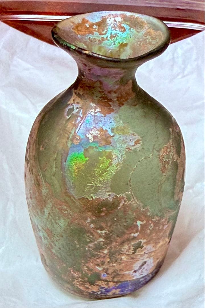 古代ローマングラス 虹色銀化 紀元前 香油瓶 吹きガラス約5.5cm ガラス