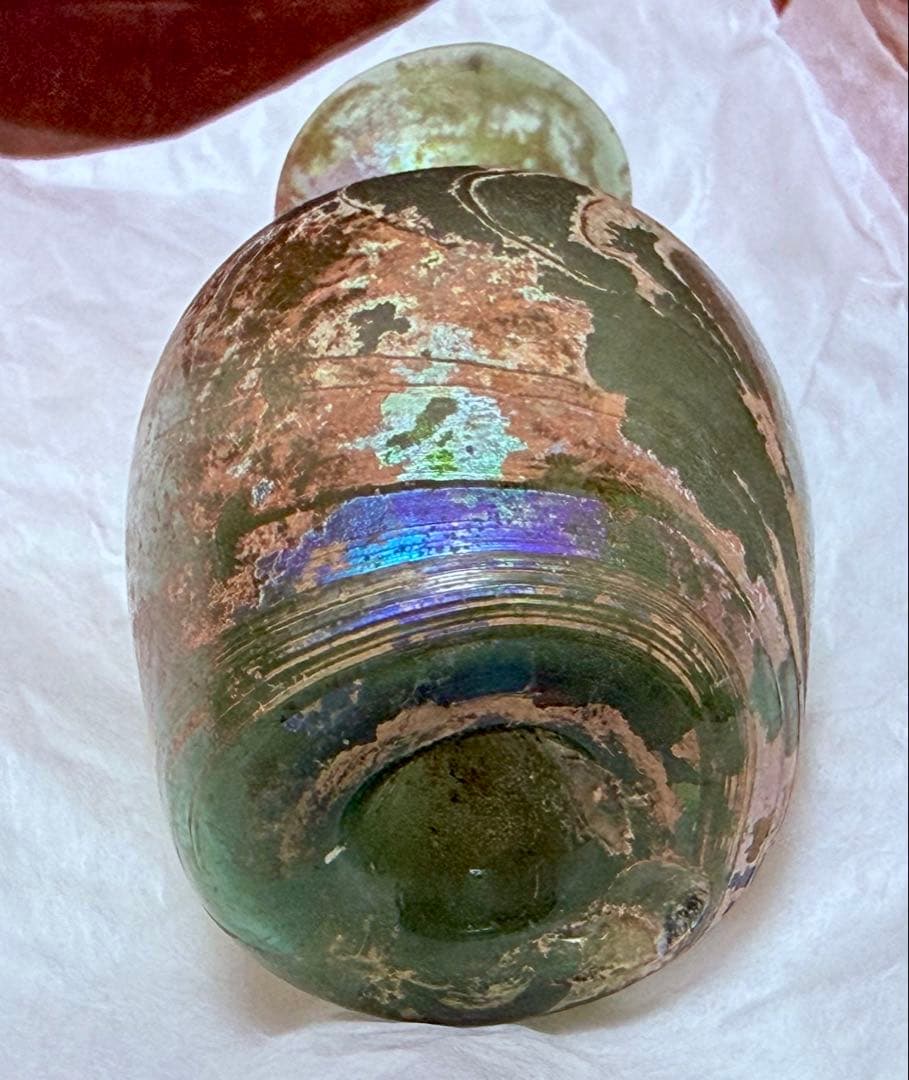 古代ローマングラス 虹色銀化 紀元前 香油瓶 吹きガラス約5.5cm ガラス