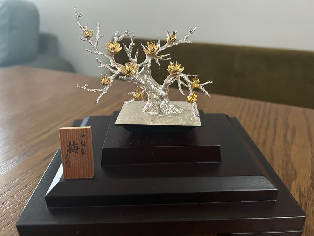 純銀　梅　光則作　純銀製梅　飾り　純銀飾り　梅　銀細工　日本工芸品　工芸品レア