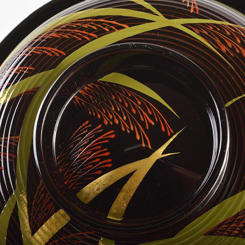 茶道具　山中塗　塗師　辻石斎造　糸目尾花椀　五客　共布共箱　U　R7473