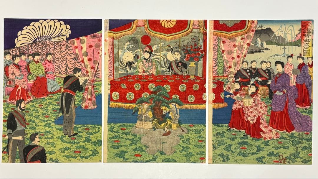 「五五大典 銀婚御式之図」小国政 明治27年刊 3枚続|浮世絵 錦絵 明治時代