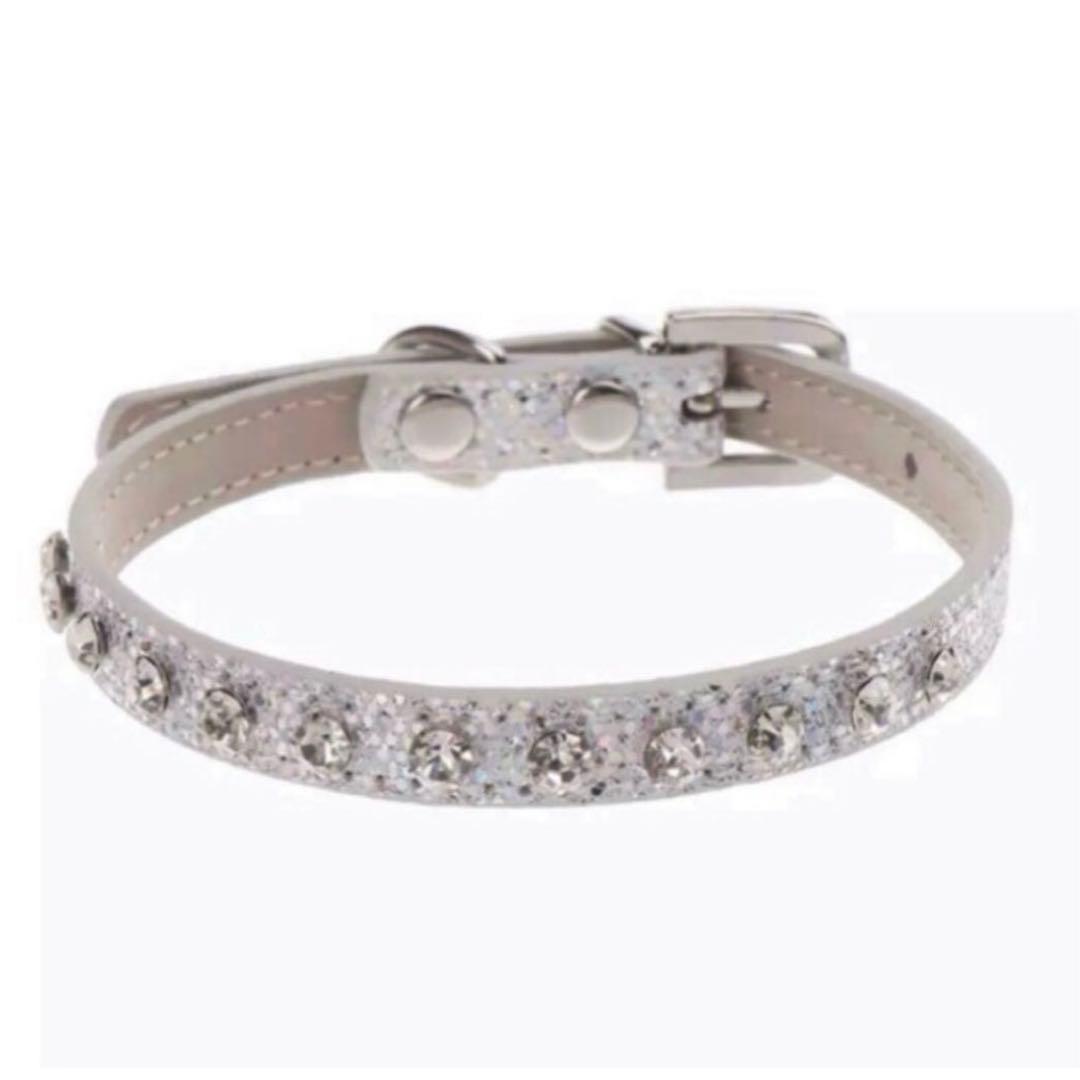 猫 小型犬 パピー 首輪 キラキラ ラメ ストーン オシャレ 首輪 シルバー S