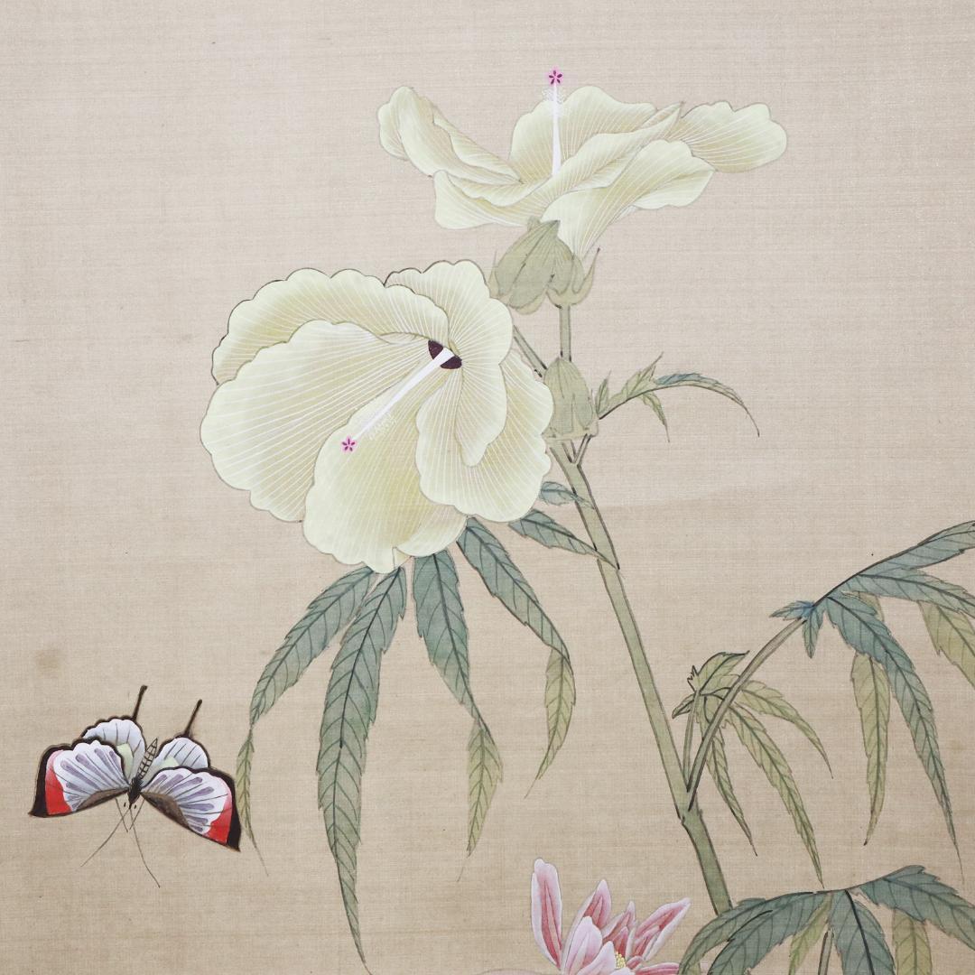 中国 掛軸 『花鳥大立軸』絹本　箱付