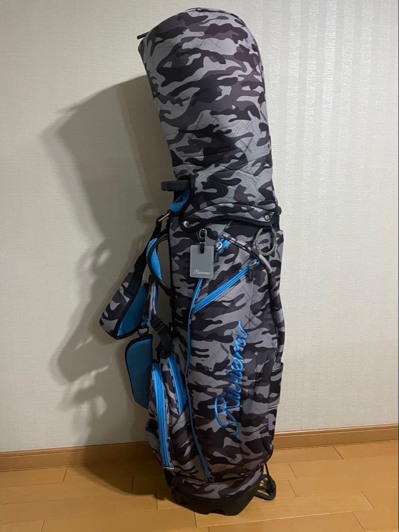 Rivieraキャディバッグ カモフラ柄 グレー×ブルー 個性派 ゴルフバッグ