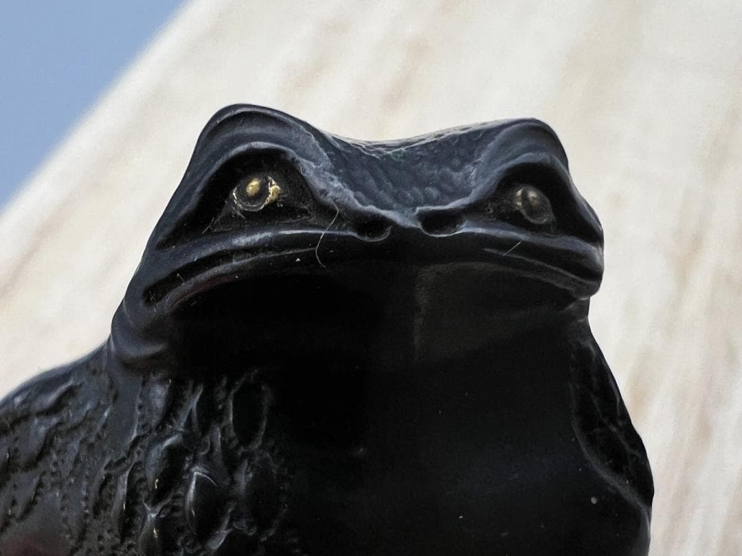 【海】江戸明治金工　蛙図　カエル　金目　手彫　大金具　銅製鍍金　骨董品　箱付