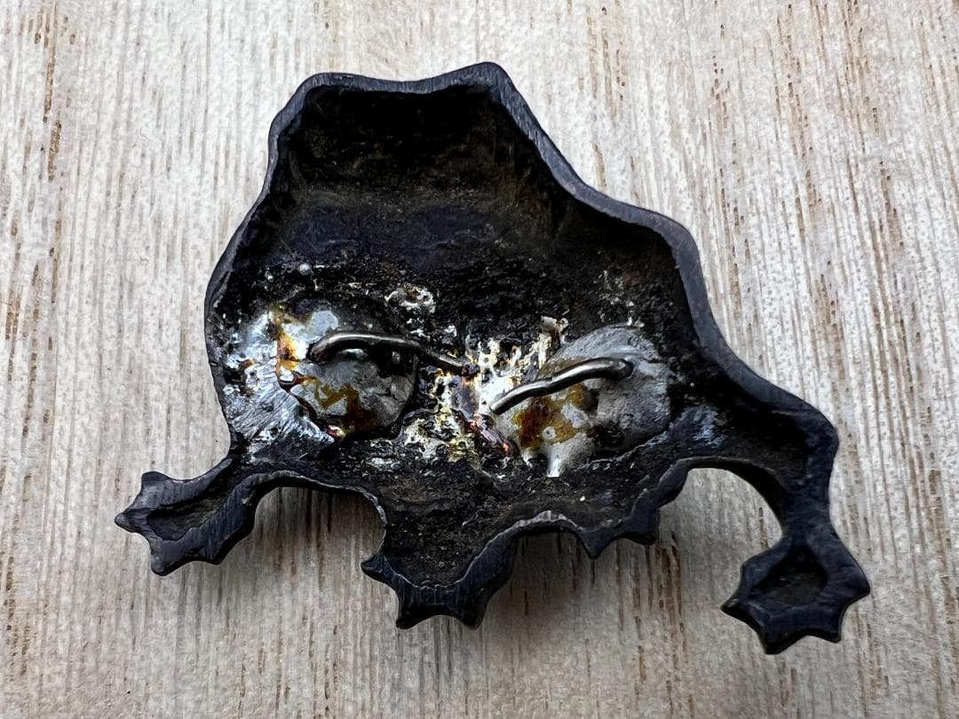 【海】江戸明治金工　蛙図　カエル　金目　手彫　大金具　銅製鍍金　骨董品　箱付