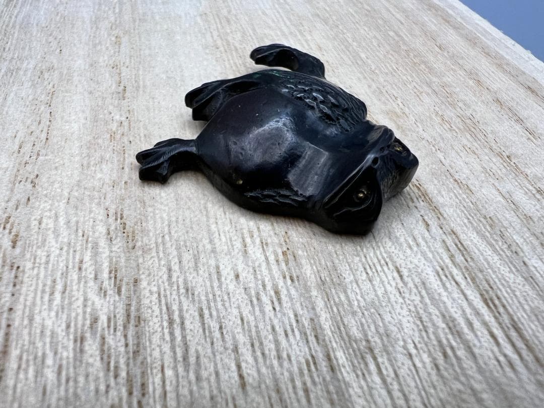 【海】江戸明治金工　蛙図　カエル　金目　手彫　大金具　銅製鍍金　骨董品　箱付