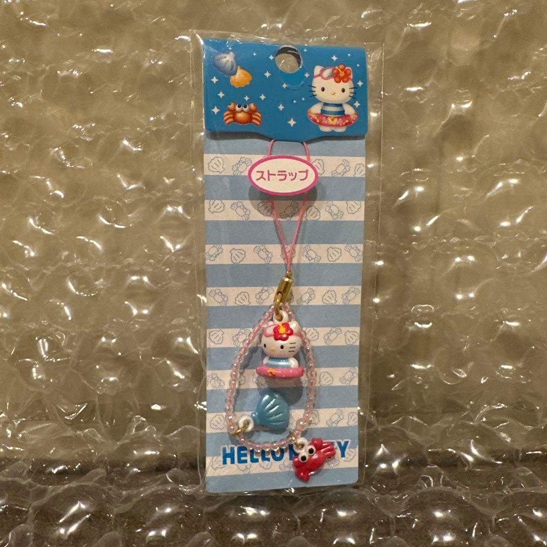 【レア】サンリオ　ハローキティ　2001年トロピカル浮き輪キティ編みストラップ