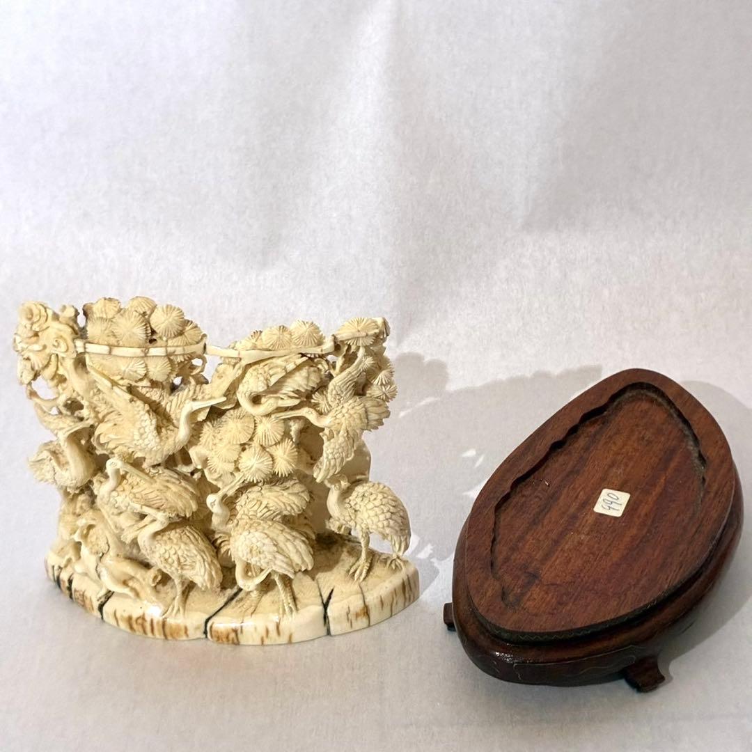 マンモス牙彫刻　細密彫刻鶴