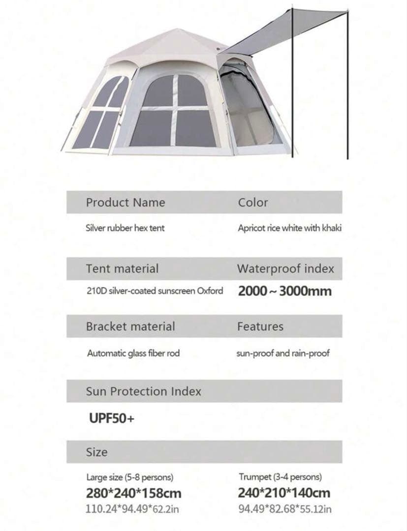 キャンプ用アウトドアテント、3-5人用、 組み立て不要、日射しや風に強く