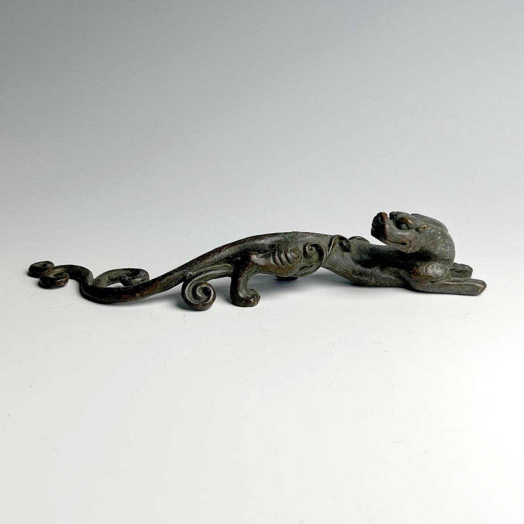 古銅 龍獅子筆架 文鎮 筆置 置物 文房具 中国古玩 中国美術 唐物 擺件