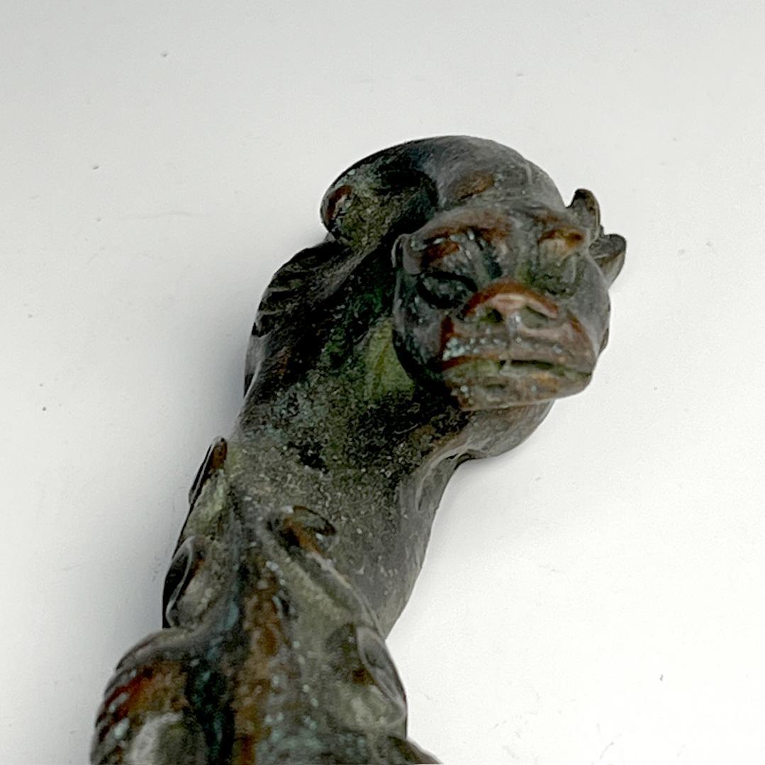 古銅 龍獅子筆架 文鎮 筆置 置物 文房具 中国古玩 中国美術 唐物 擺件