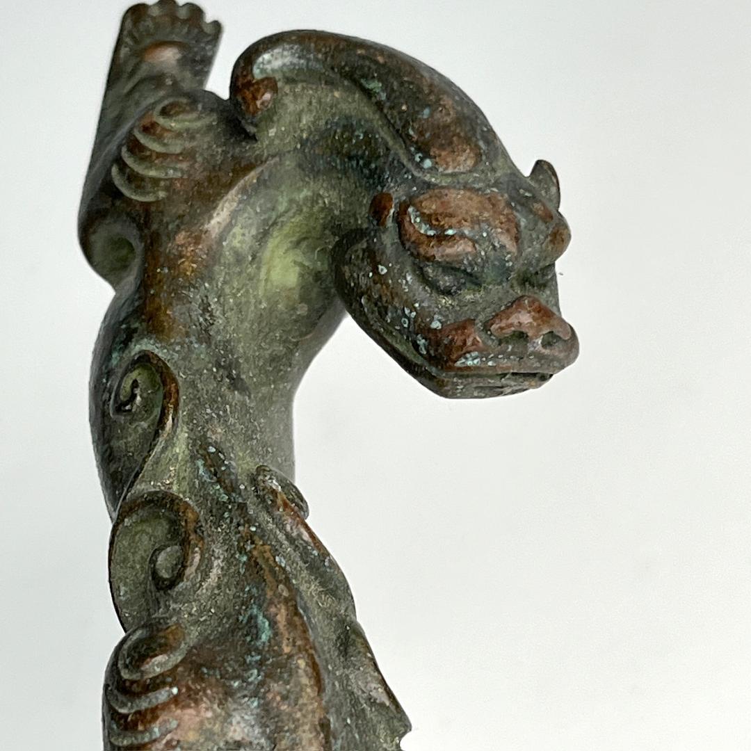 古銅 龍獅子筆架 文鎮 筆置 置物 文房具 中国古玩 中国美術 唐物 擺件