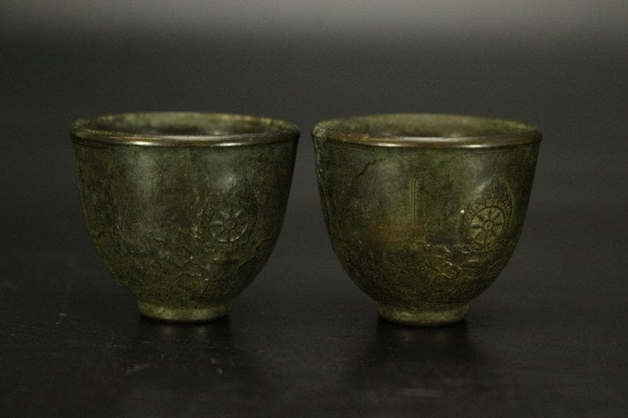 仏教美術 古銅 火炎紋 碗一対(ZE454)