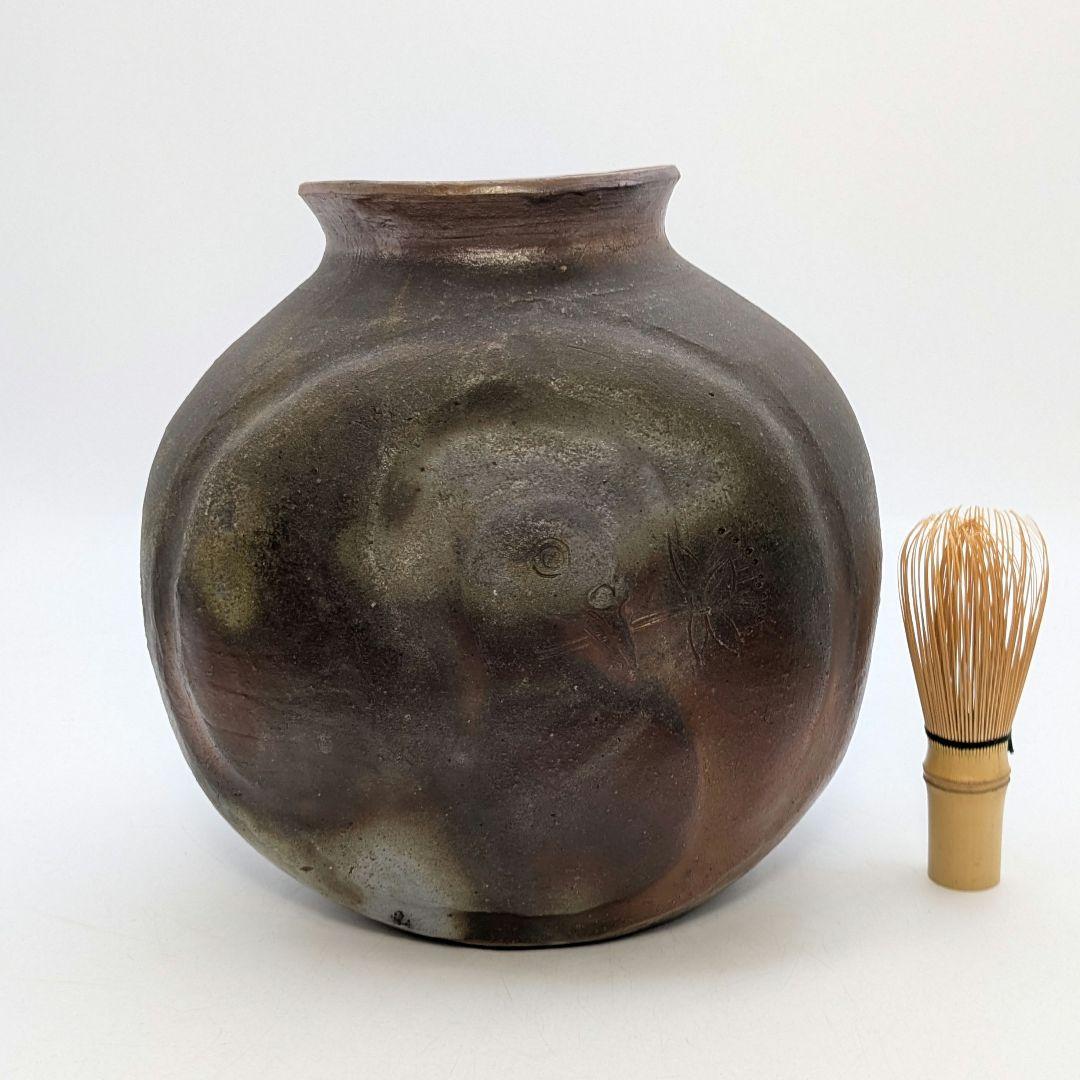 岡本錦朋 備前陶彫「平和の花園」 共箱栞 備前焼 壷花入 壺花瓶 花器 裸婦