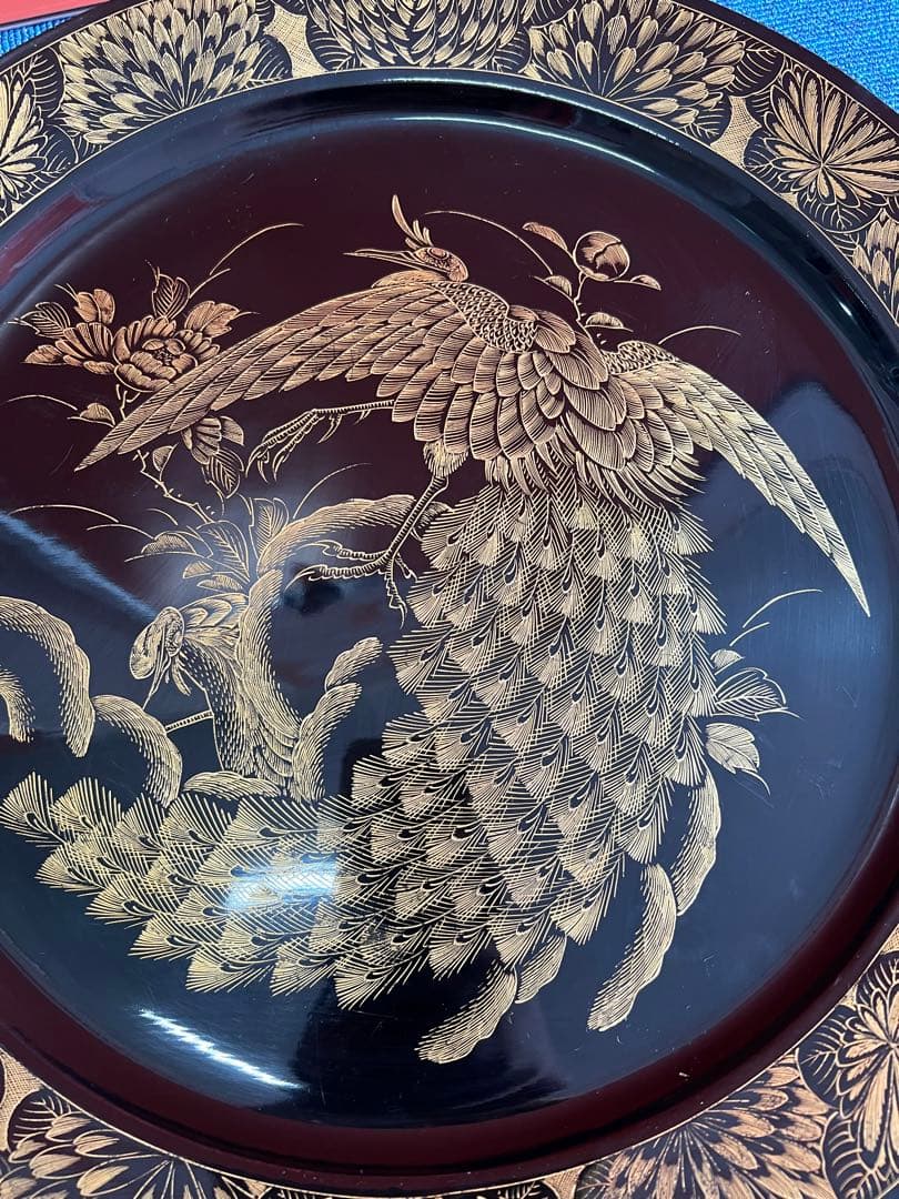 1389 輪島塗　花鳥　蒔絵　飾り皿　41cm 金彩　未使用