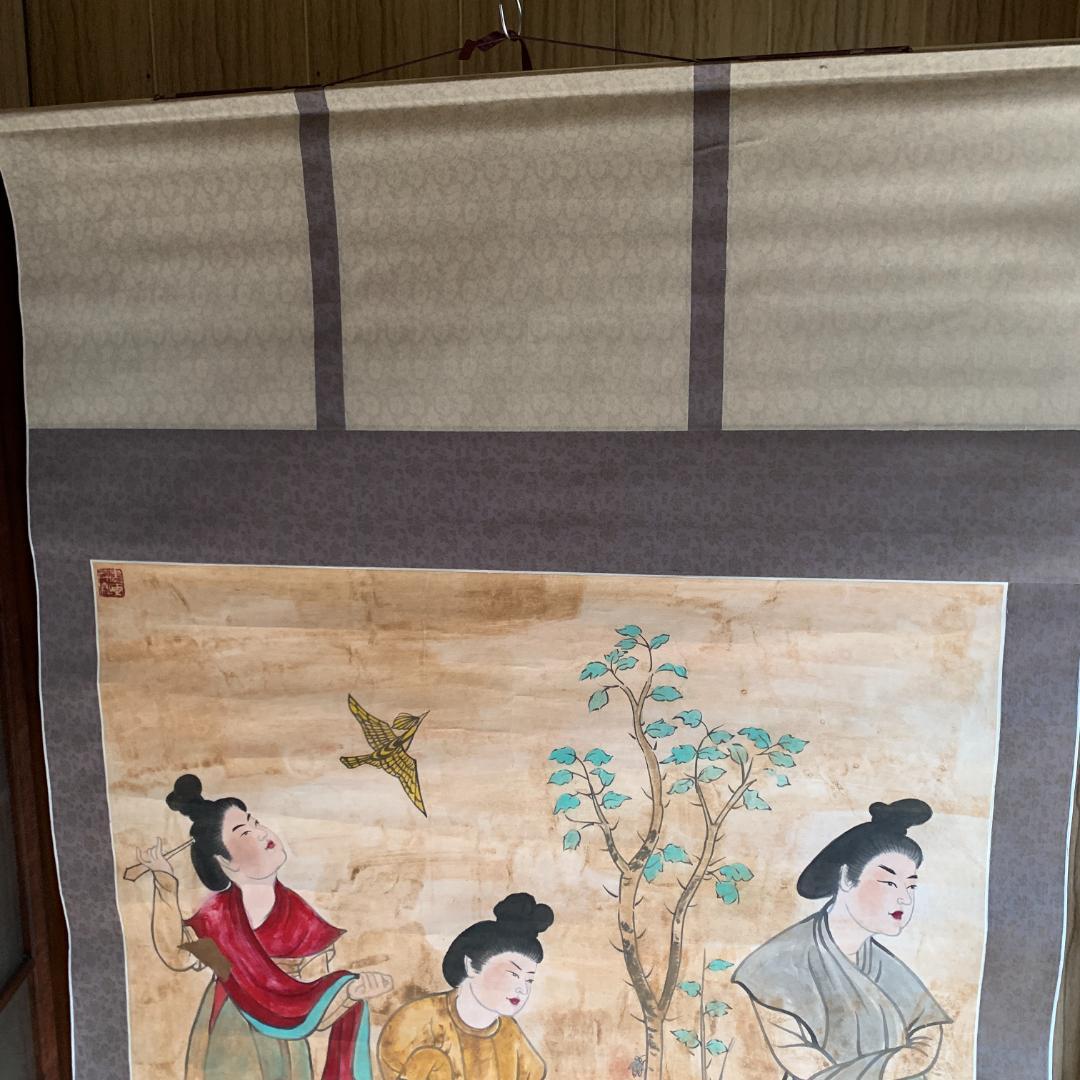 観鳥捕蝉図 作者不詳　掛け軸　和紙