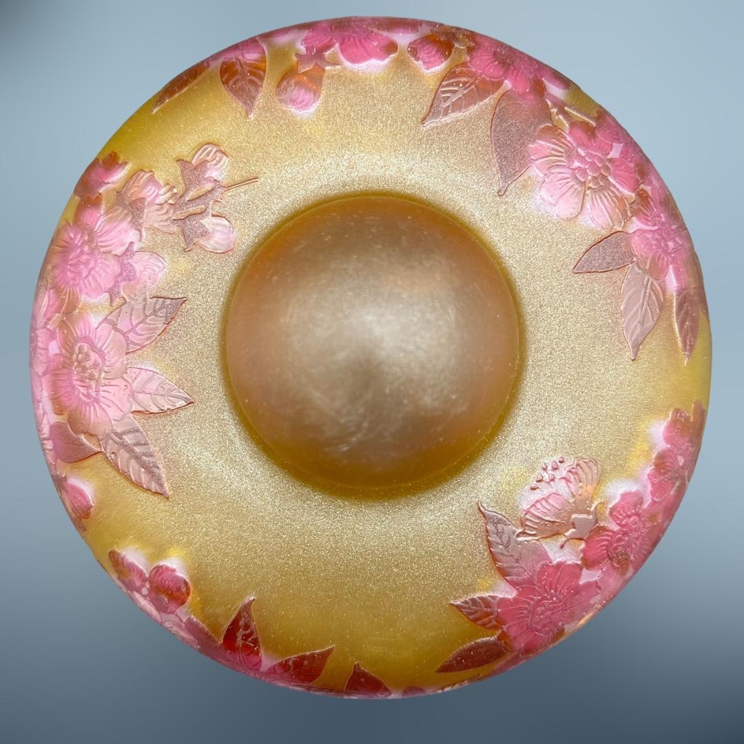 エミールガレ　 二灯ランプ 　林檎紋　カメオ彫り　被せガラス　高さ50ｃｍ