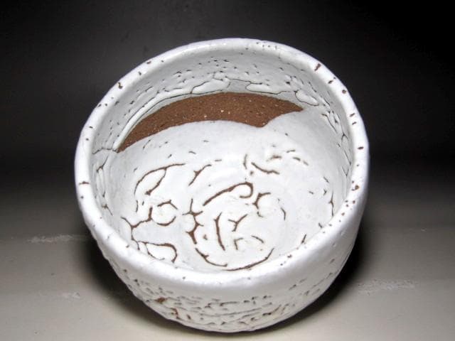 人間国宝 十一代三輪休雪 萩白茶碗「松寿」表千家而妙斎花押☆ｃ532