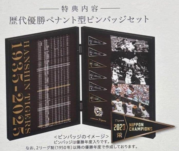 【非売品】阪神タイガース 歴代優勝ペナント型ピンバッジセット&ネックファン